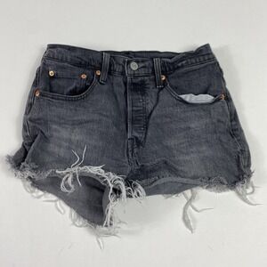 Levis 501 Shorts Womens 27 Black Denim High Rise Cutoff Distressed Button Fly